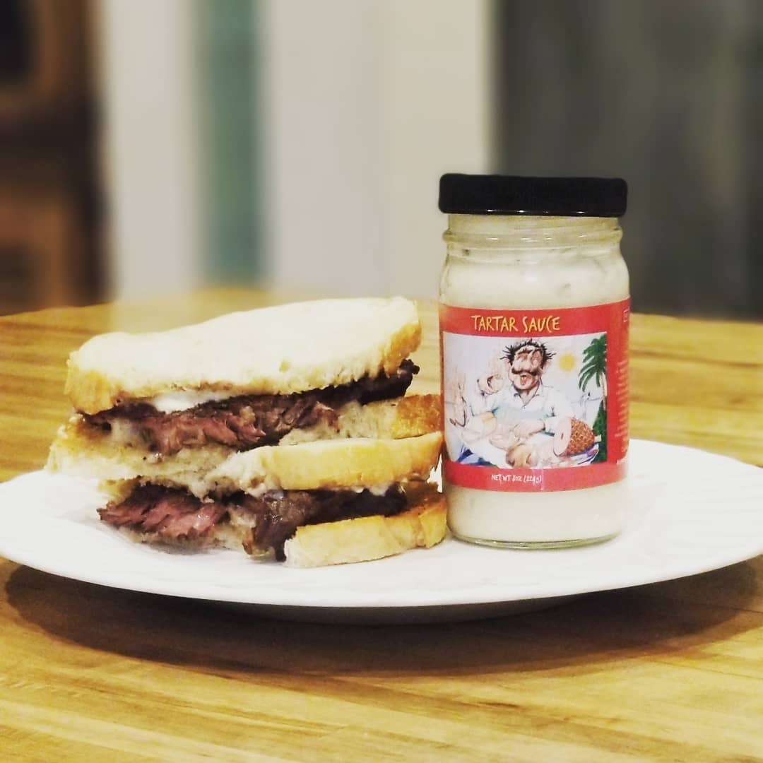 Hot Tar Signature Tartar Sauce on Sandwich